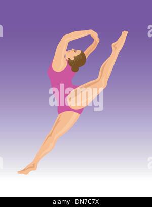 Illustration of female gymnast jumping splits on air front view done in ...