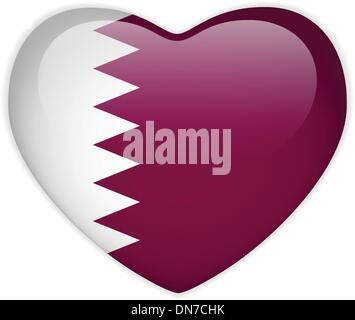Qatar Flag Heart Glossy Button Stock Vector