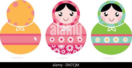 Cute floral colorful Matryoshka set isolated on white Stock Vector