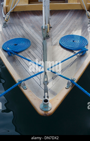 coiled ropes on boat Stock Photo
