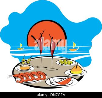 Spanish food at the seaside Spanish food Stock Vector