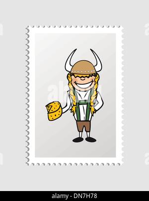 Swedish cartoon person postal stamp Stock Vector