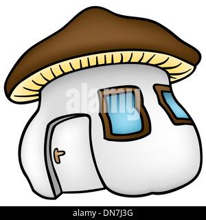 Mushroom house hand drawn vector illustration. Fairy composition