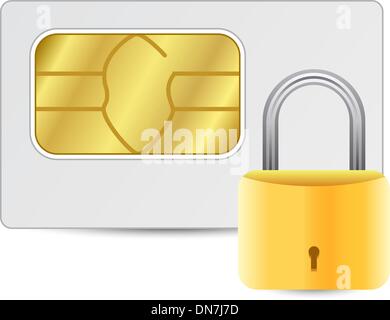 Sim card with golden lock Stock Vector