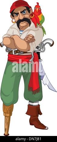 Cartoon pirate with parrot Stock Vector