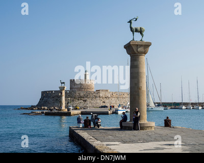 Colossus of Rhodes harbour entrance in Rhodes Stock Photo - Alamy