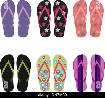 Vector Set Of Colorful Flip Flops Illustration Isolated On White ...