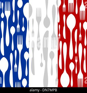 French Cuisine: Cutlery pattern on the country flag Stock Vector
