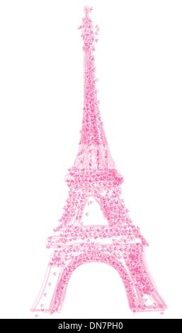 eiffel tower with herats, isolated on white background Stock Vector