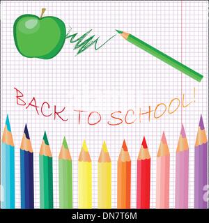 Back to school, school books with apple on desk, vector Eps10 illustration Stock Vector