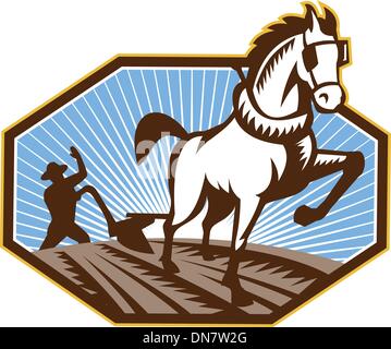 farmer and horse plowing the farm Stock Vector Image & Art - Alamy