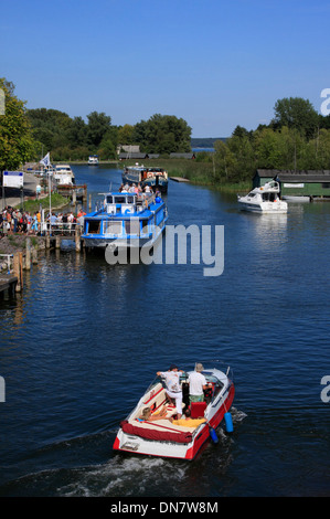 Plau am See, excursion boat on Elde-Mueritz-Canal, Mecklenburg Western Pomerania, Germany, Europe Stock Photo