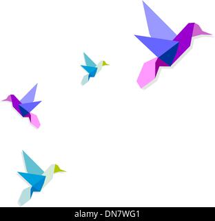 Group of various Origami hummingbirds Stock Vector
