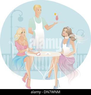 Two woman in coffee house Stock Vector