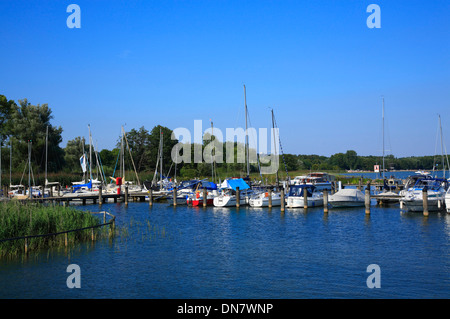 Marina at Castle Klink near  Waren, Lake  Mueritz, Mecklenburg Lakes, Mecklenburg Western Pomerania, Germany, Europe Stock Photo