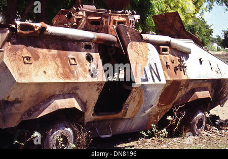 Nov. 30, 1993 - Mogadishu, Somalia - destroyed UN armoured vehicle in Mogadishu, Somalia. (Credit Image: © Theodore Liasi/ZUMAPRESS.com) Stock Photo