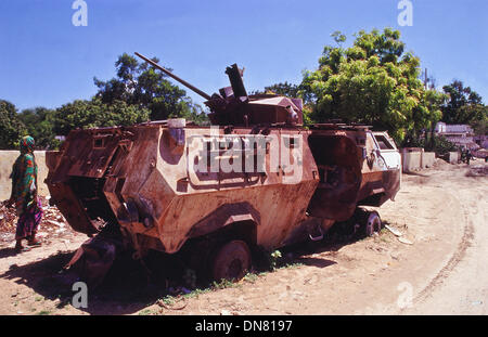 Nov. 30, 1993 - Mogadishu, Somalia - Destroyed UN armoured vehicle in Mogadishu, Somalia. (Credit Image: © Theodore Liasi/ZUMAPRESS.com) Stock Photo