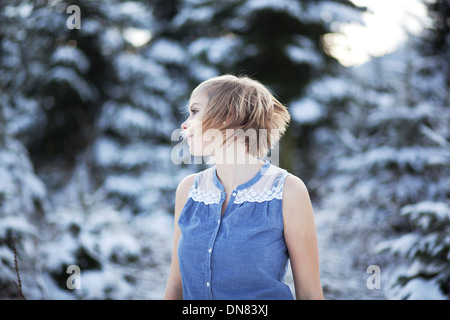 Portrait of a young woman in snow Stock Photo