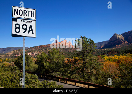 Landscape near Sedona, town in Arizona, United States of America, USA. Trees, nature, fall, autumn, hills, mountains. Stock Photo