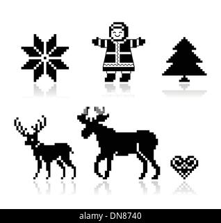 Christmas nordic pattern vector icons set Stock Vector