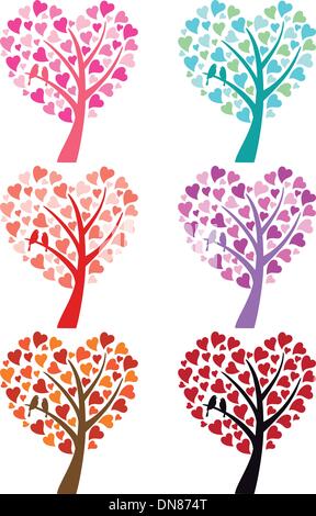 heart tree with birds, vector Stock Vector