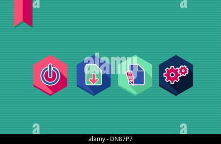 Web apps geometric flat icons set. Stock Vector