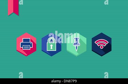 Web apps geometric flat icons set. Stock Vector