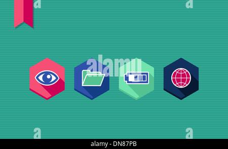 Web apps geometric flat icons set. Stock Vector