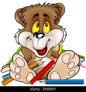 Drawing of a Sitting Teddy Bear with a School Bag on his Back Stock ...