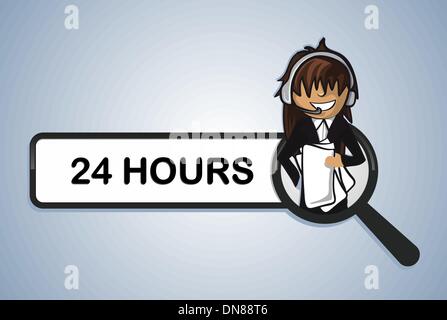 Service search 24 hours center girl cartoon Stock Vector