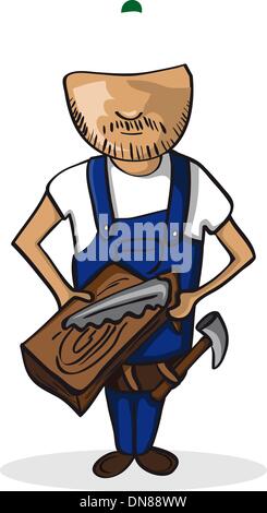 Profession carpenter man cartoon figure. Stock Vector