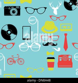 Colorful retro hipsters icons seamless pattern. Stock Vector