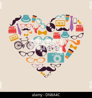 Colorful vintage hipsters love elements Stock Vector