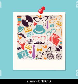 Colorful retro hipsters icons photo. Stock Vector