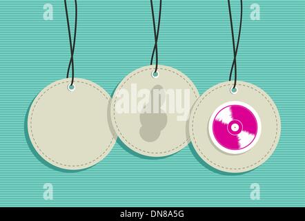 Hanging hipster music badges set Stock Vector