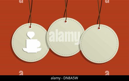 Hanging coffee flat icons badges Stock Vector