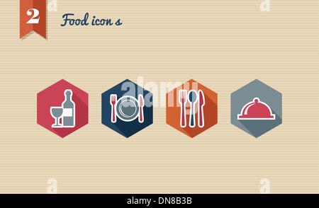 Restaurant food flat icons set. Stock Vector