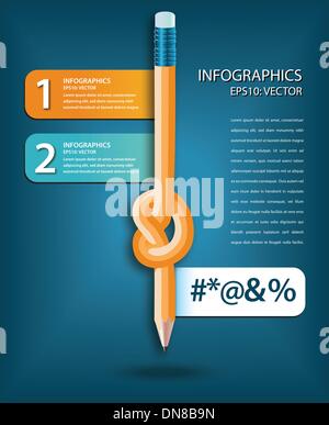 Knotted pencil infographics template Stock Vector