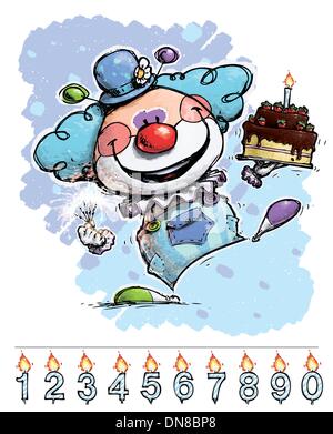 Clown Carrying a Boy's Birthday Cake Stock Vector