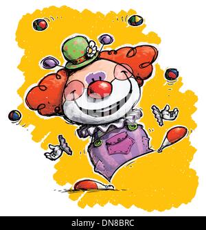Funny circus clown juggling balls on unicycle. Vector cartoon ...