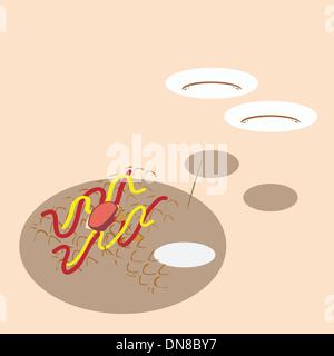Hot Coffee in Disposable Cup with Hot Dog Waffles Stock Vector