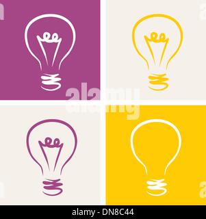 Light bulb vector icon symbol on colorful backgrounds - hand drawn doodle set isolated Stock Vector