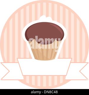 Sweet vector retro chocolate and toffee muffin cupcake red heart and pink strips vintage background white place for your own Stock Vector