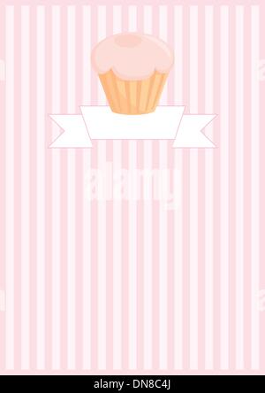 Button restaurant menu wedding vector card list or baby shower invitation cupcake on pink pattern or stipes texture background Stock Vector