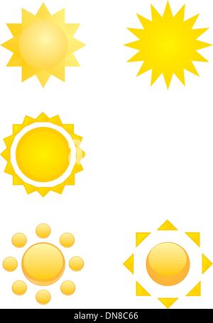 Set of hand drawn vector sun illustrations - yellow symbol, clip art or icon isolated on white background. Stock Vector