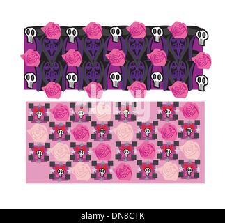 set of emo banners with skulls and roses Stock Vector