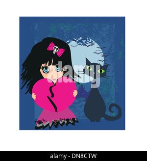 Sad emo girl and her cat. Stock Vector