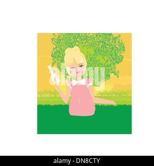 Old lady recycling plastic bottles Stock Vector