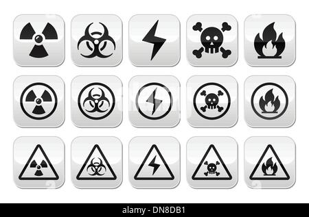 Danger, risk, warning buttons set Stock Vector