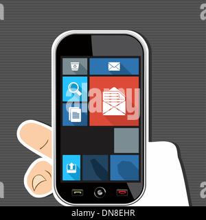 Human hand mobile colorful office UI apps flat icons. Stock Vector